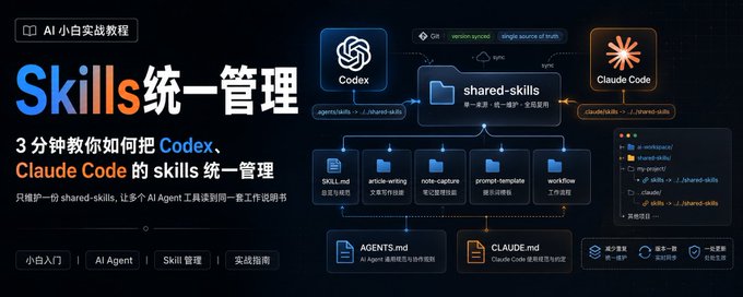 教你如何把 Codex、Claude Code 的 skills 统一管理/内附提示词